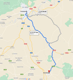 Tour con salida desde el Hospital Universitario Reina Sofía y llegada al Hospital de Montilla, distancia aproximada 43 km